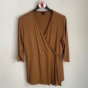 J. Jill Wearever Collection Size L Surplice Cross Over Blouse Top Brown Stretch
